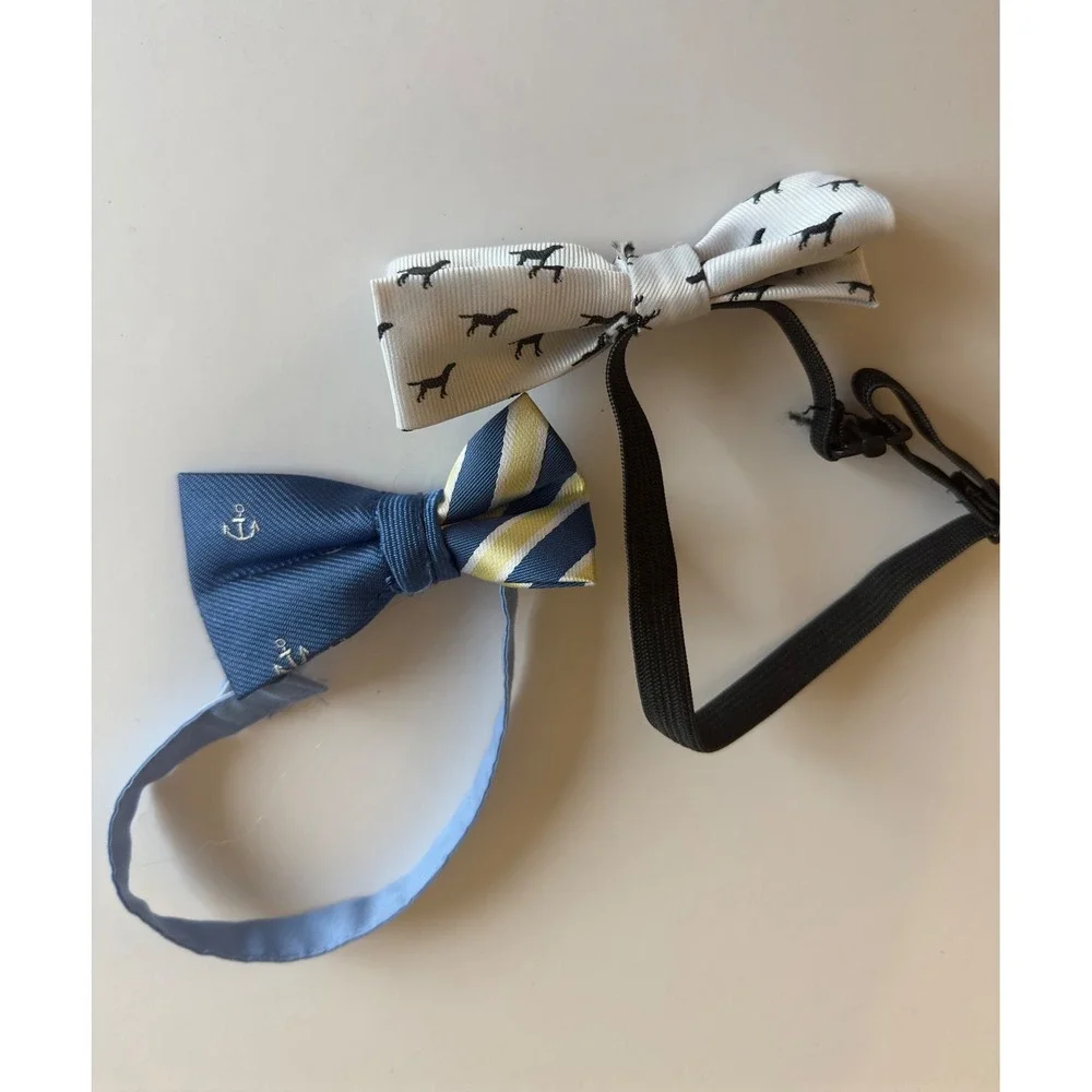 Boys Bow Tie Set 2pc Adjustable Dog Print Anchor Stripe Blue White‎ Yellow